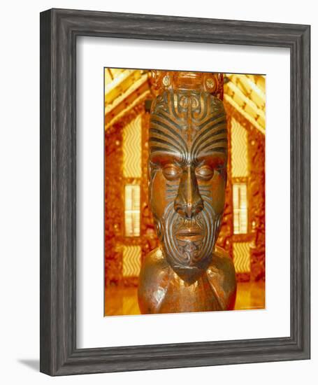 Maori Statue with 'Moko' Facial Tattoo, New Zealand-Jeremy Bright-Framed Photographic Print