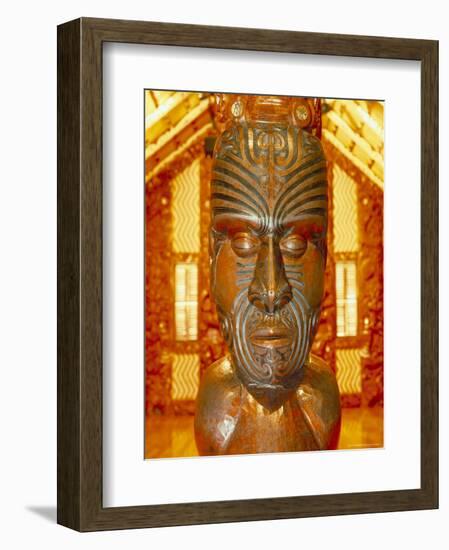 Maori Statue with 'Moko' Facial Tattoo, New Zealand-Jeremy Bright-Framed Photographic Print