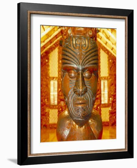 Maori Statue with 'Moko' Facial Tattoo, New Zealand-Jeremy Bright-Framed Photographic Print