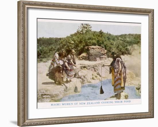 Maori Women in New Zealand Cooking Food in a Hot Spring-null-Framed Photographic Print