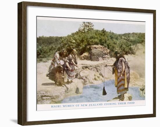 Maori Women in New Zealand Cooking Food in a Hot Spring-null-Framed Photographic Print