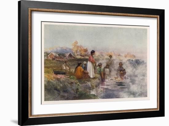 Maori Women Washing Laundry in the Hot Spring at Ohinemutu New Zealand-W. Wright-Framed Art Print