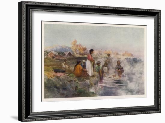 Maori Women Washing Laundry in the Hot Spring at Ohinemutu New Zealand-W. Wright-Framed Art Print