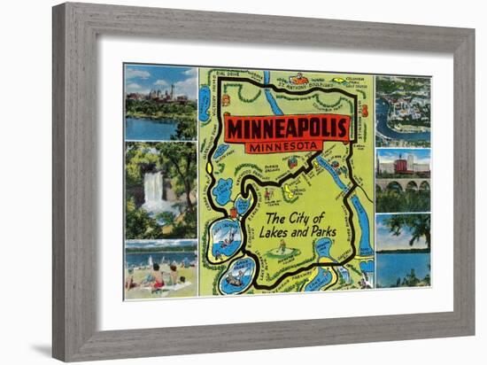 Map and Scenes of Minneapolis, Minnesota-null-Framed Art Print