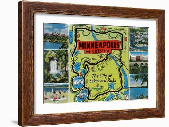 Map and Scenes of Minneapolis, Minnesota-null-Framed Art Print