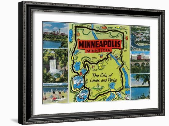 Map and Scenes of Minneapolis, Minnesota-null-Framed Art Print