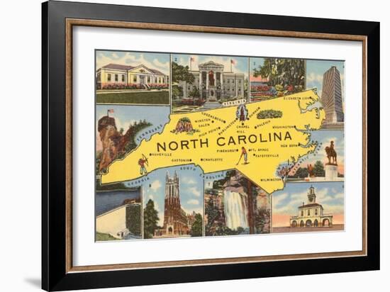 Map and Scenes of North Carolina-null-Framed Art Print