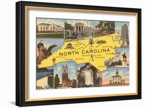 Map and Scenes of North Carolina-null-Framed Art Print