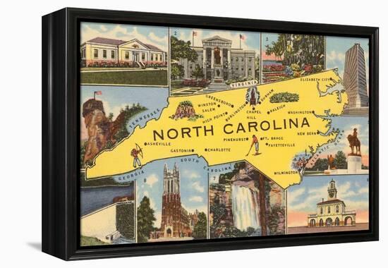 Map and Scenes of North Carolina-null-Framed Stretched Canvas