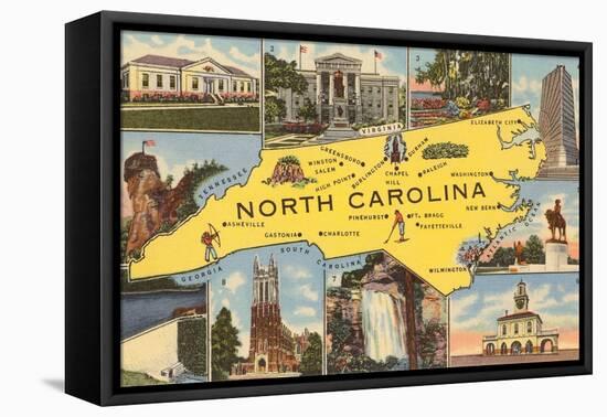 Map and Scenes of North Carolina-null-Framed Stretched Canvas