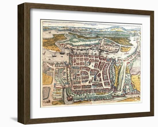 Map and View of Szczecin from Civitates Orbis Terrarum-null-Framed Giclee Print