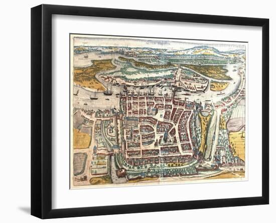 Map and View of Szczecin from Civitates Orbis Terrarum-null-Framed Giclee Print