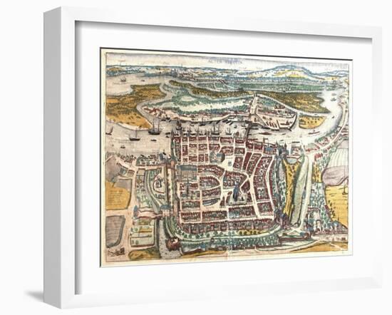 Map and View of Szczecin from Civitates Orbis Terrarum-null-Framed Giclee Print