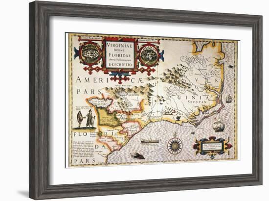 Map: Colonial America,-Jodocus Hondius-Framed Giclee Print