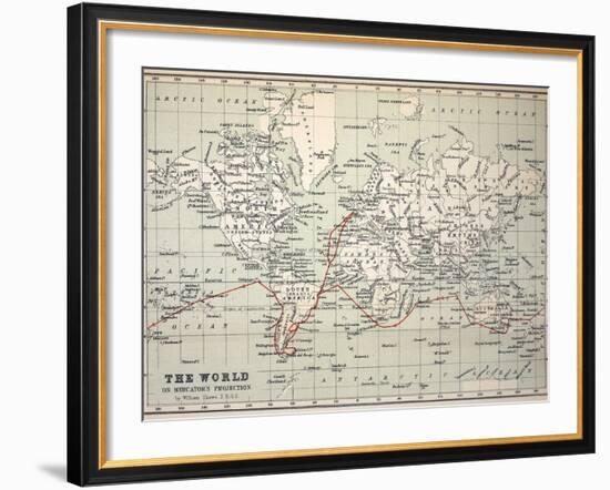 Map Darwin's Beagle Voyage South America-Paul Stewart-Framed Photographic Print