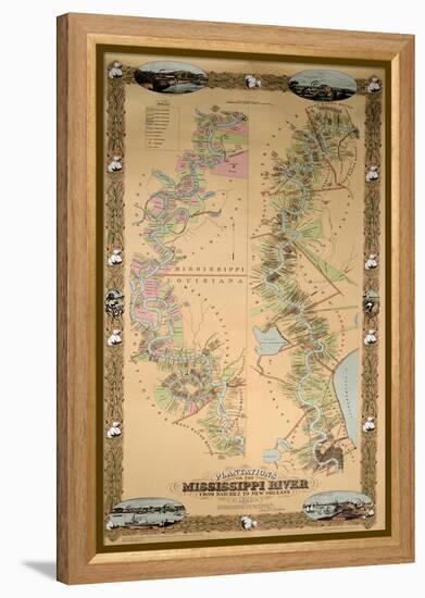 Map Depicting Plantations on the Mississippi River from Natchez to New Orleans, 1858-null-Framed Premier Image Canvas