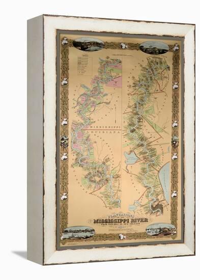 Map Depicting Plantations on the Mississippi River from Natchez to New Orleans, 1858-null-Framed Premier Image Canvas