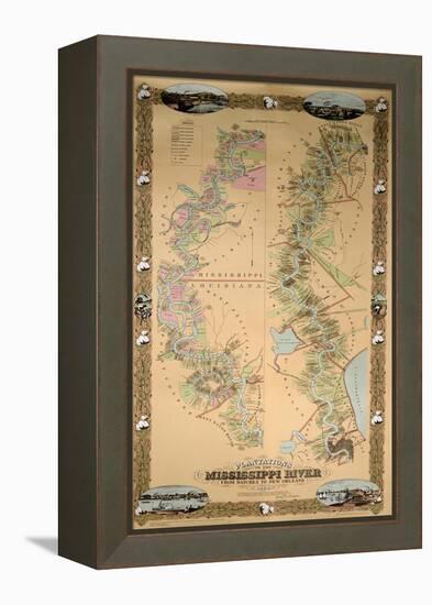 Map Depicting Plantations on the Mississippi River from Natchez to New Orleans, 1858-null-Framed Premier Image Canvas