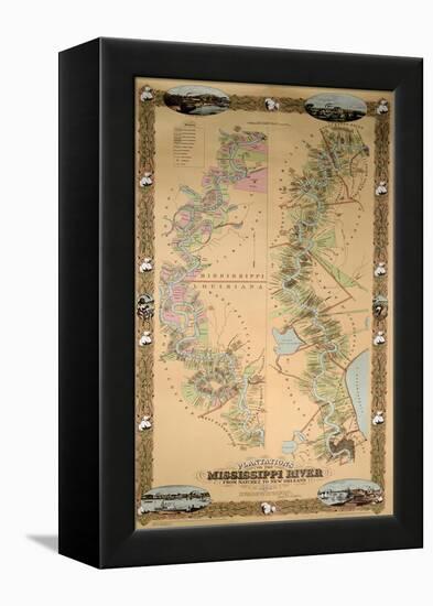 Map Depicting Plantations on the Mississippi River from Natchez to New Orleans, 1858-null-Framed Premier Image Canvas