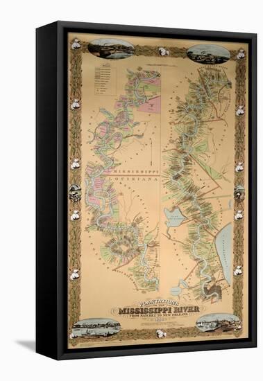 Map Depicting Plantations on the Mississippi River from Natchez to New Orleans, 1858-null-Framed Premier Image Canvas