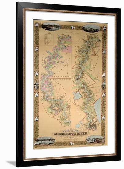 Map Depicting Plantations on the Mississippi River from Natchez to New Orleans, 1858-null-Framed Giclee Print