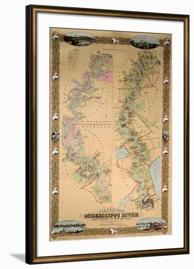 Map Depicting Plantations on the Mississippi River from Natchez to New Orleans, 1858-null-Framed Giclee Print