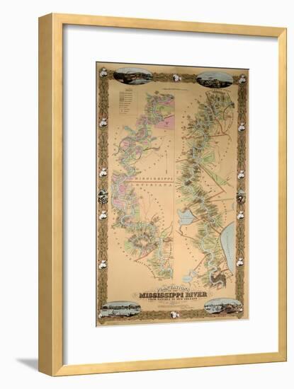 Map Depicting Plantations on the Mississippi River from Natchez to New Orleans, 1858-null-Framed Giclee Print