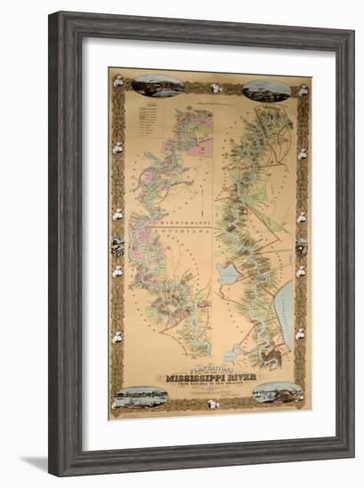 Map Depicting Plantations on the Mississippi River from Natchez to New Orleans, 1858-null-Framed Giclee Print
