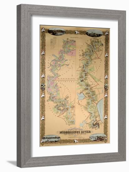 Map Depicting Plantations on the Mississippi River from Natchez to New Orleans, 1858-null-Framed Giclee Print