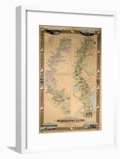 Map Depicting Plantations on the Mississippi River from Natchez to New Orleans, 1858-null-Framed Giclee Print