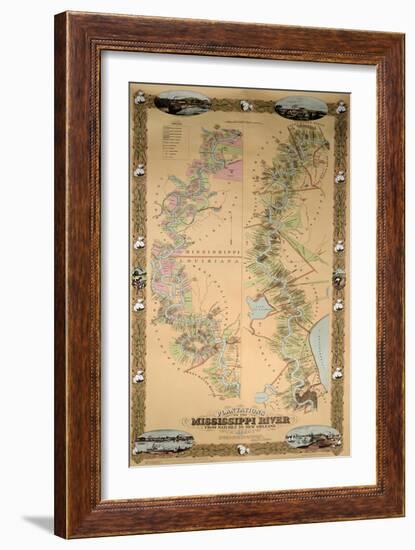 Map Depicting Plantations on the Mississippi River from Natchez to New Orleans, 1858--Framed Giclee Print