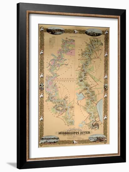 Map Depicting Plantations on the Mississippi River from Natchez to New Orleans, 1858-null-Framed Giclee Print