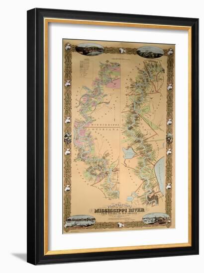 Map Depicting Plantations on the Mississippi River from Natchez to New Orleans, 1858--Framed Giclee Print