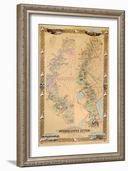 Map Depicting Plantations on the Mississippi River from Natchez to New Orleans, 1858-null-Framed Giclee Print