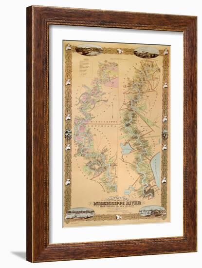 Map Depicting Plantations on the Mississippi River from Natchez to New Orleans, 1858-null-Framed Giclee Print