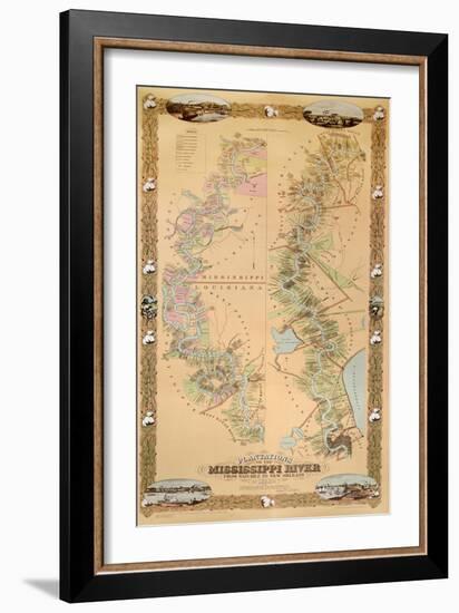 Map Depicting Plantations on the Mississippi River from Natchez to New Orleans, 1858-null-Framed Giclee Print