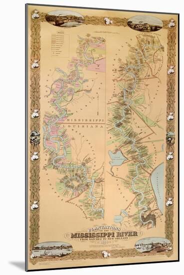 Map Depicting Plantations on the Mississippi River from Natchez to New Orleans, 1858-null-Mounted Giclee Print