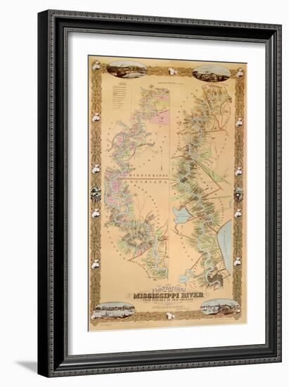 Map Depicting Plantations on the Mississippi River from Natchez to New Orleans, 1858-null-Framed Giclee Print