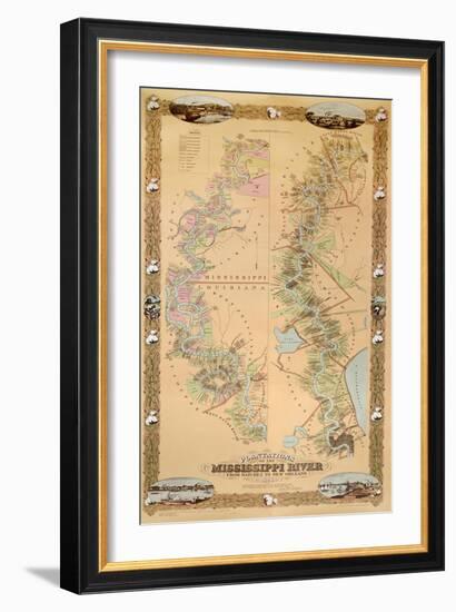 Map Depicting Plantations on the Mississippi River from Natchez to New Orleans, 1858-null-Framed Giclee Print