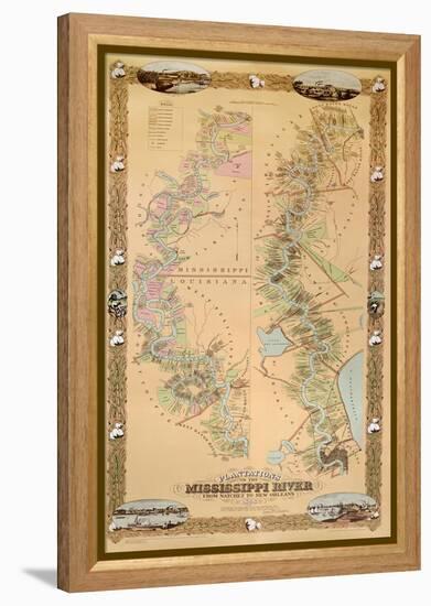 Map Depicting Plantations on the Mississippi River from Natchez to New Orleans, 1858-null-Framed Premier Image Canvas