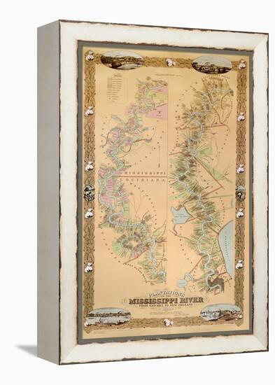 Map Depicting Plantations on the Mississippi River from Natchez to New Orleans, 1858-null-Framed Premier Image Canvas
