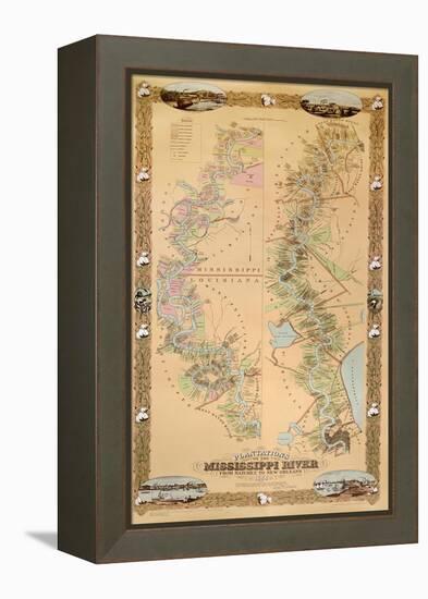 Map Depicting Plantations on the Mississippi River from Natchez to New Orleans, 1858-null-Framed Premier Image Canvas