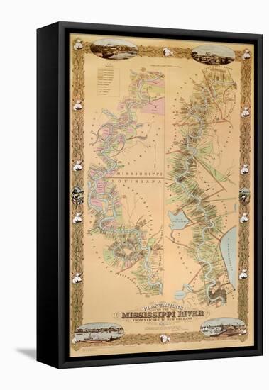 Map Depicting Plantations on the Mississippi River from Natchez to New Orleans, 1858-null-Framed Premier Image Canvas