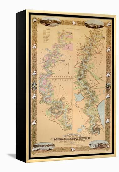 Map Depicting Plantations on the Mississippi River from Natchez to New Orleans, 1858-null-Framed Premier Image Canvas