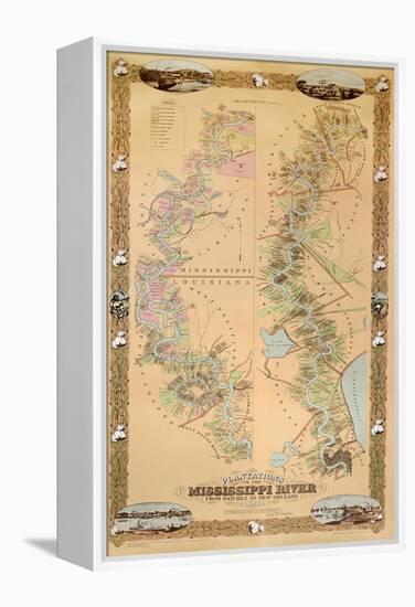 Map Depicting Plantations on the Mississippi River from Natchez to New Orleans, 1858-null-Framed Premier Image Canvas