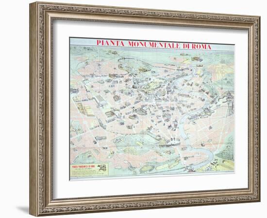 Map Depicting the Principal Monuments of Rome, C.1950-null-Framed Giclee Print