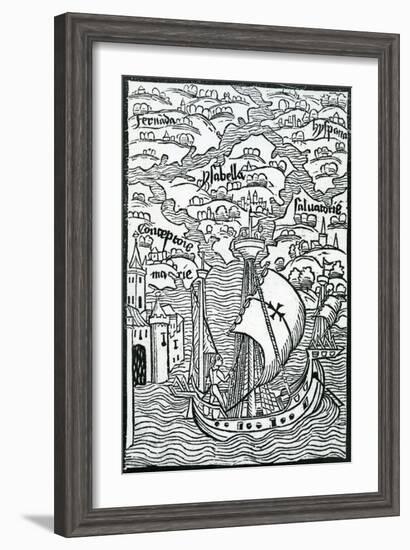 Map Describing the Islands of Salvador, Espanola, Fernanda, Isabella and Conception, 1493-Christopher Columbus-Framed Giclee Print