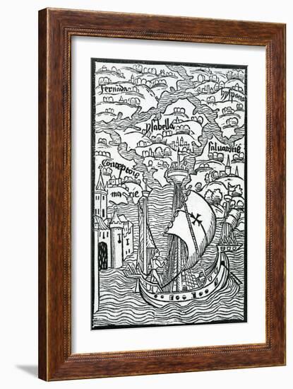 Map Describing the Islands of Salvador, Espanola, Fernanda, Isabella and Conception, 1493-Christopher Columbus-Framed Giclee Print