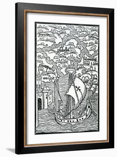 Map Describing the Islands of Salvador, Espanola, Fernanda, Isabella and Conception, 1493-Christopher Columbus-Framed Giclee Print