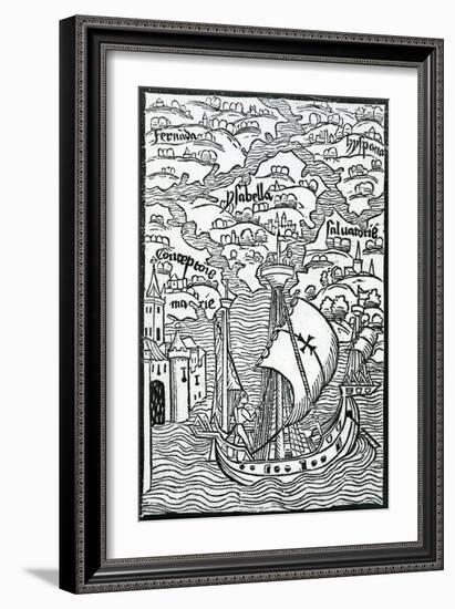 Map Describing the Islands of Salvador, Espanola, Fernanda, Isabella and Conception, 1493-Christopher Columbus-Framed Giclee Print